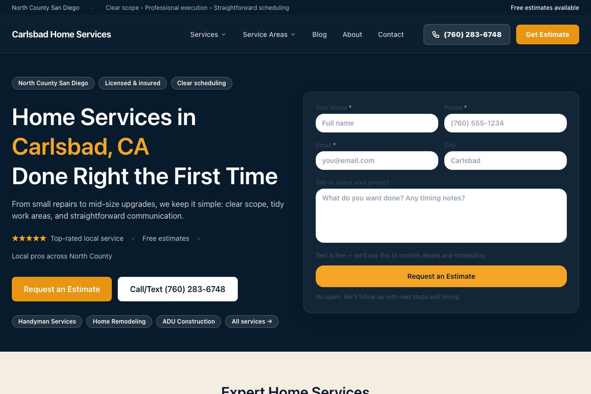 Carlsbad Home Services website
