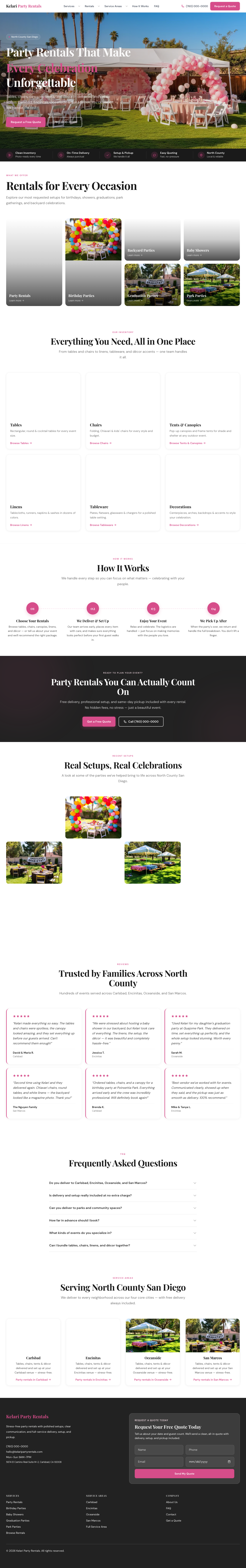Kelari Party Rentals website